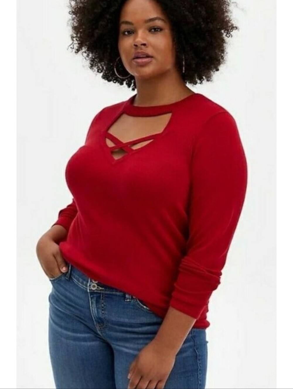 Torrid Criss Cross Cutout V-neck Long Sleeve Sweater Red Size 2X